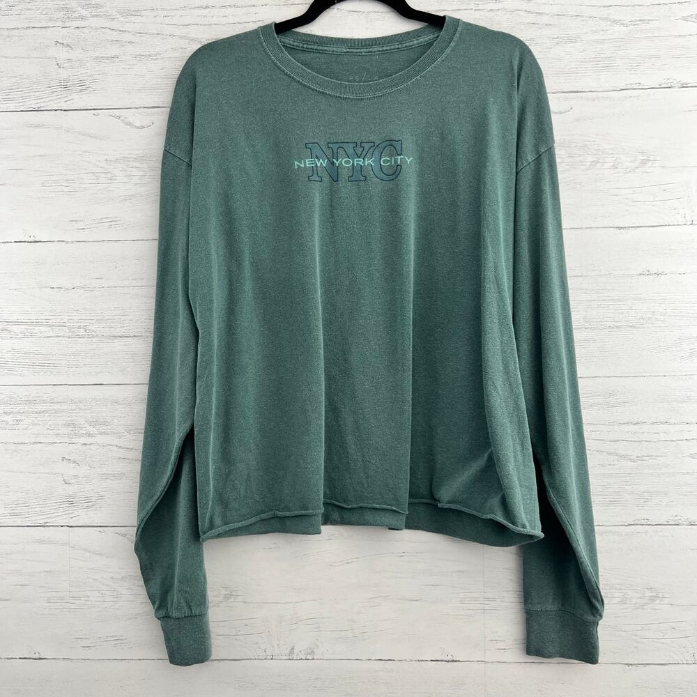 PS/LA NYC Green Long Sleeve Crew Neck Tee Size L